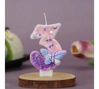 Shein 1 pieza Velas de pastel con mariposa morada con brillo, Velas de cumpleaños numéricas hermosas de 2.76in/7cm con brillo de 0-9, Decoración de tapa de