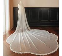 Shein 1 pieza Velo de novia largo de color marfil simple con cola