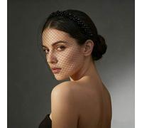 Shein 1 pieza Velo de pajarera negro hecho a mano con cuentas, velo elegante para damas en té, boda, fotografía, fiesta, actuación de ópera