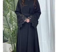 Shein 1 Pieza Vestido casual de estilo árabe tradicional de unicolor con encaje en los puños, tipo línea A, para Eid, primavera