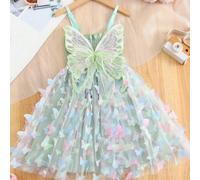 Shein 1 pieza Vestido de fiesta de verano con tirantes de espagueti, decoración de mariposa 3D, estilo princesa encantadora y linda para niña, en color arco