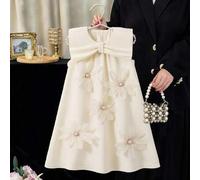 Shein 1 pieza Vestido de gasa elegante y con estilo sin mangas para niñas, con decoraciones florales tridimensionales de varios colores y adornos de lazos g