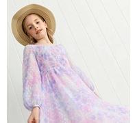 Shein 1 pieza Vestido de manga larga de gasa elegante y urbano para niñas preadolescentes, apto para uso casual diario, salidas, reuniones, fiestas, verano