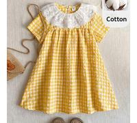 Shein 1 pieza Vestido de muñeca holgado con cuello bordado elegante a cuadros para niñas jóvenes, adecuado para salidas, reuniones, festivales, primavera y