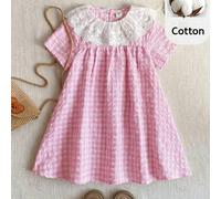 Shein 1 pieza Vestido de muñeca holgado con cuello bordado elegante a cuadros para niñas jóvenes, adecuado para salidas, reuniones, festivales, primavera y