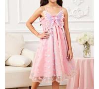 Shein 1 pieza Vestido de tul con efecto degradado y bordado de mariposa para niñas, falda con volantes y tirantes finos, dulce y elegante para el verano