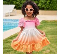 Shein 1 pieza Vestido elegante de estilo urbano y encantador para niña joven con degradado naranja-blanco y patrón bordado, adecuado para reuniones, salidas