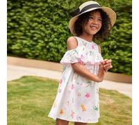 Shein 1 pieza Vestido elegante y lindo de estilo urbano para niña joven con volantes, estampado de palmeras y flores, adecuado para reuniones, salidas, play