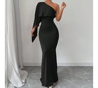 Shein 1 pieza Vestido maxi elegante de mujer de unicolor con un hombro, mangas de murciélago y bajo de cola de pez ajustado