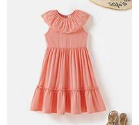 Shein 1 pieza Vestido naranja extra grande con adorno floral elegante y urbano para niñas preadolescentes, adecuado para usar de día casual, viajes, reunion