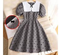 Shein 1 pieza Vestido sin mangas de estilo vintage chic para niñas, color gris oscuro con cremallera invisible en la espalda, decoración de lazo, cuello mar