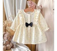 Shein 1 pieza Vestido suave y versátil para bebé recién nacida, color albaricoque, con estampado de lunares, cuello redondo, botones delanteros, bajo con vo