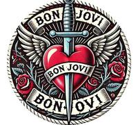 Shein 1 pieza Vintage Bon Jovi 8"X8" Arte de pared de madera - Diseño de guitarra con corazón y cruz con rosa, fácil de colgar - Decoración duradera para do