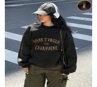 Shein 1 pieza Vivre D'Amour Et De Champagne Sudadera casual de felpa con cuello redondo y estampado de letras para mujer, regalo de cumpleaños perfecto, pre