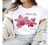 Shein 1 pieza ZHST02A58 Camiseta 100% algodón para mujer - Alegría simple, estampado de flor de orquídea, camiseta gráfica floral elegante, estilo natural r