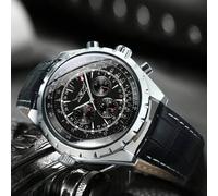 Shein 1 Reloj Mecánico Automático Estilo Piloto De Moda Para Hombre Con Calendario De 24 Horas, Esfera Pequeña Negra, Puntero Luminoso, Marca Superior, Corr