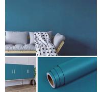 Shein 1 rollo de 10m de papel tapiz autoadhesivo de color azul-verde, papel de contacto de textura de unicolor, papel tapiz mate removible, adhesivo decorat