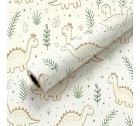 Shein 1 Rollo de 17.5 Pulgadas (44.5 Cm) Papel Tapiz Autoadhesivo con Patrón de Línea Minimalista de Dinosaurio y Planta, Mural Autoadhesivo Neutro para Niñ