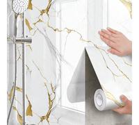 Shein 1 rollo de 1m/3m/5m de papel tapiz autoadhesivo de mármol blanco de lujo, resistente al aceite, para decoración de sala de estar, dormitorio, cocina,