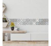 Shein 1 rollo de 2M de largo Pegatina de pared estilo boho marroquí con diseño geométrico y floral, ancho de 10/15/20/30cm, papel tapiz vintage azul, gris y