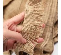 Shein 1 Rollo De Cinta Decorativa De Lino Tejido Y Encaje De Arpillera Con Borlas Para Diy, 196.85 Pulgadas / 16.4 Pies De Largo, Decoración De Cinta De Pas