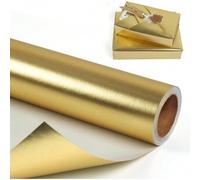 Shein 1 Rollo de papel de regalo con acabado metálico mate, papel de embalaje de unicolor dorado para regalos, bodas, San Valentín, cumpleaños, Navidad, ram
