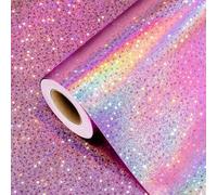 Shein 1 Rollo de Papel de Regalo con Estrellas Brillantes Rosadas, Papel de Regalo con Brillo Arcoíris, Adecuado para Cumpleaños de Niñas, Baby Shower, Fies