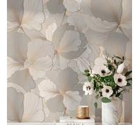 Shein 1 rollo de papel tapiz autoadhesivo extraíble y resistente al agua con estampado floral de hojas de ginkgo de color gris claro, ideal para decorar dor