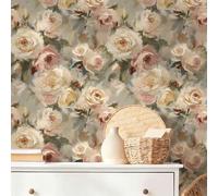 Shein 1 Rollo de Papel Tapiz Autoadhesivo Vintage con Pintura al Óleo de Rosas, Vinilo Removible con Diseño Floral Adecuado para Dormitorio, Sala de Estar,