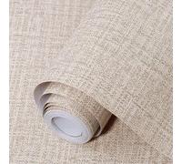 Shein 1 Rollo de papel tapiz de lino autoadhesivo, película de vinilo PVC extraíble y autoadhesiva de lino falso, decoración de unicolor para muebles, dormi