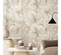 Shein 1 rollo de papel tapiz removible de PVC 3D con patrón de hojas de ginkgo plateado, impermeable, recortable, adecuado para la decoración de paredes de