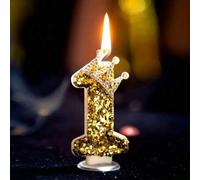 Shein 1 Set 0-9 Velas de cumpleaños con números decorados con corona de strass dorados, decoración de pastel de cumpleaños hecha a mano, suministros para am