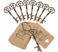 Shein 1 Set/10 Sets Abridor de botellas con llave vintage para bodas, que incluye abridor de botellas, tarjeta de agradecimiento, cadena, regalo de boda per