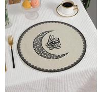 Shein 1 Set - 2/6 piezas Manteles individuales redondos de lino con estampado de estrellas y lunas doradas para la fiesta del Eid Mubarak, disponibles en va