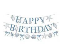 Shein 1 Set/2 Sets/3 Sets/5 Sets Decoraciones de Pancarta de Feliz Cumpleaños con Lazo Azul, Estrella de Mar, Concha, Adecuado para Fiesta de Cumpleaños con