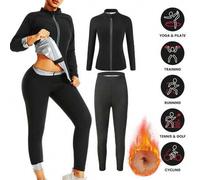 Shein 1 Set 2025 Nueva Mujer Outdoor Running/Fitness Parte superior de manga larga + Pantalón largo, Traje de sauna con cremallera para pérdida de peso, ent