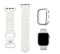 Shein 1 Set 3-En-1 Correa de Reloj de Moda Nueva con Estampado de Leopardo Tallado en Silicona y Película de Estuche con Diamantes Incrustados, Estuche Prot