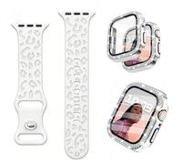 Shein 1 Set 3-En-1 Correa de Reloj de Moda Nueva con Estampado de Leopardo Tallado en Silicona y Película de Estuche con Diamantes Incrustados, Estuche Prot