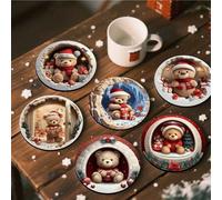 Shein 1 set/4 piezas/6 piezas/300 piezas Posavasos de barro de diatomeas con diseño de oso de peluche de Navidad con gorro de Papá Noel sosteniendo una caja