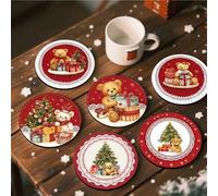 Shein 1 set/4 piezas/6 piezas/300 piezas Posavasos de barro de diatomeas con diseño de oso de peluche de Navidad con regalos y árbol, posavasos de café, dec