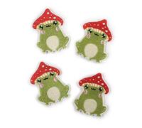 Shein 1 set/4 piezas Parches textiles bordados con diseño de rana, parches adhesivos de poliéster con estilo de dibujos animados para coser en ropa, bolsos,