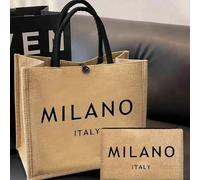 Shein 1 Set Bolso de Lino, Incluye 1 Bolso Estampado con "Milán, Italia" y 1 Bolsita Pequeña Estampada con Flores y Letras, Empaque de Regalo Personalizado,