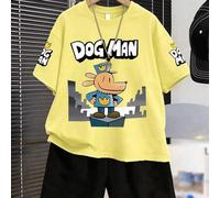 Shein 1 Set Camiseta de manga corta y pantalón de chándal con estampado del perro detective DOGMAN de dibujos animados para niños, regalo perfecto de verano