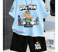 Shein 1 Set Camiseta de manga corta y pantalón de chándal con estampado del perro detective DOGMAN de dibujos animados para niños, regalo perfecto para el v