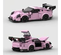 Shein 1 set Coche de carreras Supercar en color rosa/negro, juguete de bloques de construcción clásicos, juguete de inteligencia creativa para niños, kit de