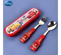 Shein 1 Set de 2 piezas Tenedor y Cuchara de Rayo McQueen de Cars de Disney con licencia oficial, Juego de vajilla de dibujos animados para adolescentes, Re