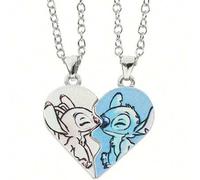 Shein 1 Set de 2 piezas, un collar de Stitch de Disney diseñado específicamente para parejas, con un lindo colgante en forma de corazón y un imán, perfecto