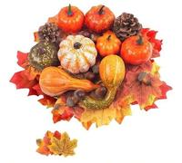 Shein 1 set de 25 piezas de calabazas y calabacines artificiales de Halloween y Acción de Gracias, 4 calabazas falsas, 6 piñas y bellotas, 15 hojas de arce