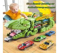 Shein 1 Set de 3 piezas/7 piezas Coche Transformer Devorando Dinosaurio (2/6 piezas Mini Coche de Color Aleatorio Incluido), Vehículo Realista de Pista con