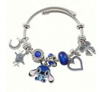 Shein 1 Set de 3, Stitch [Estilo Diario] Pulsera de Cuentas Azules Bordadas - Pulsera Ajustable de Aleación de Zinc con Colgante de la Suerte, Estrella de M
